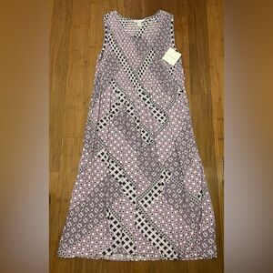 Croft Barrow NWT Purple Petite L Smocked Midi Dress Sleeveless Scoopneck Patch